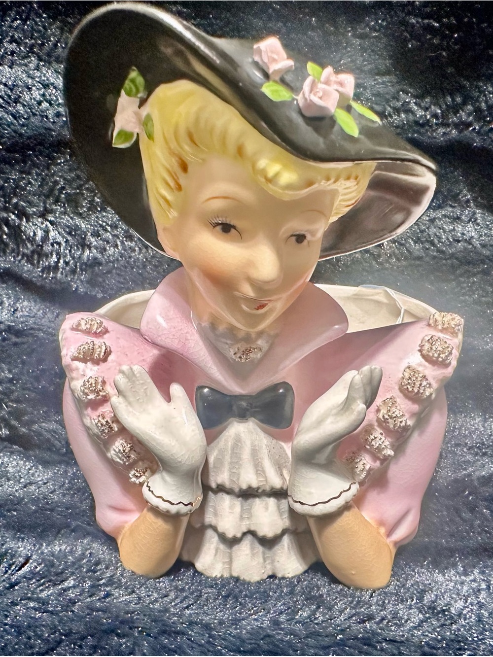Lady Headvase Planter Relpo/Reliable Glassware 1957 #A749 Blonde Hands 6 1/4"